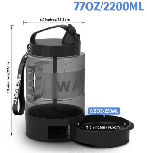 2.2 Liter Wasserflasche mit Trinkschale - Damit dein Hund beim Spielen nicht versehentlich die Brunnen im Park leert!